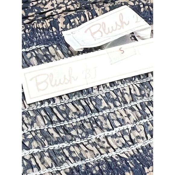 Blush BJ Blue Floral Spaghetti Strap Mini Cut-out Smocked Summer Dress Small - Picture 14 of 14